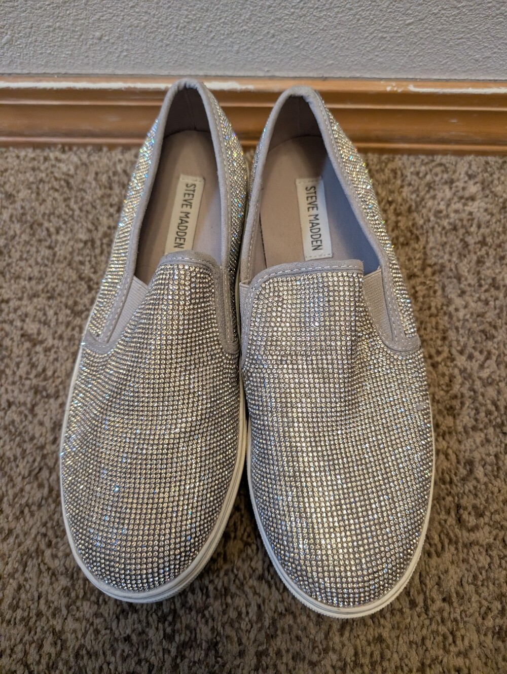 Steve Madden Crystal-Embellished Slip-On Sneakers in Silver